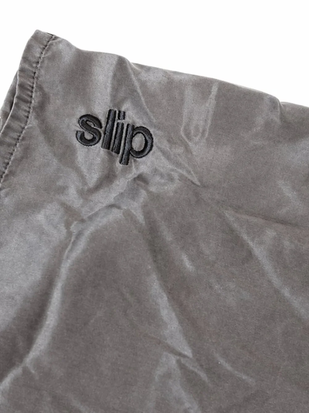 Slip Silk Pillowcase Queen/Standard Size Charcoal Gray Embroidered Logo